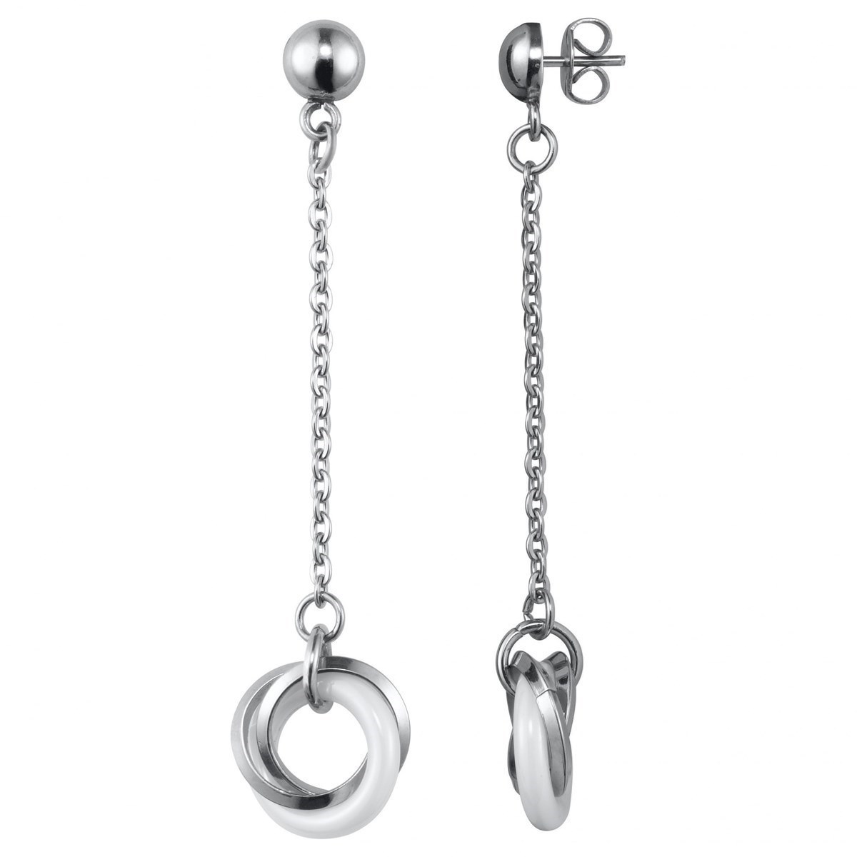 Boucles d'oreilles pendantes en Acier 316L et céramique - blanc brillant