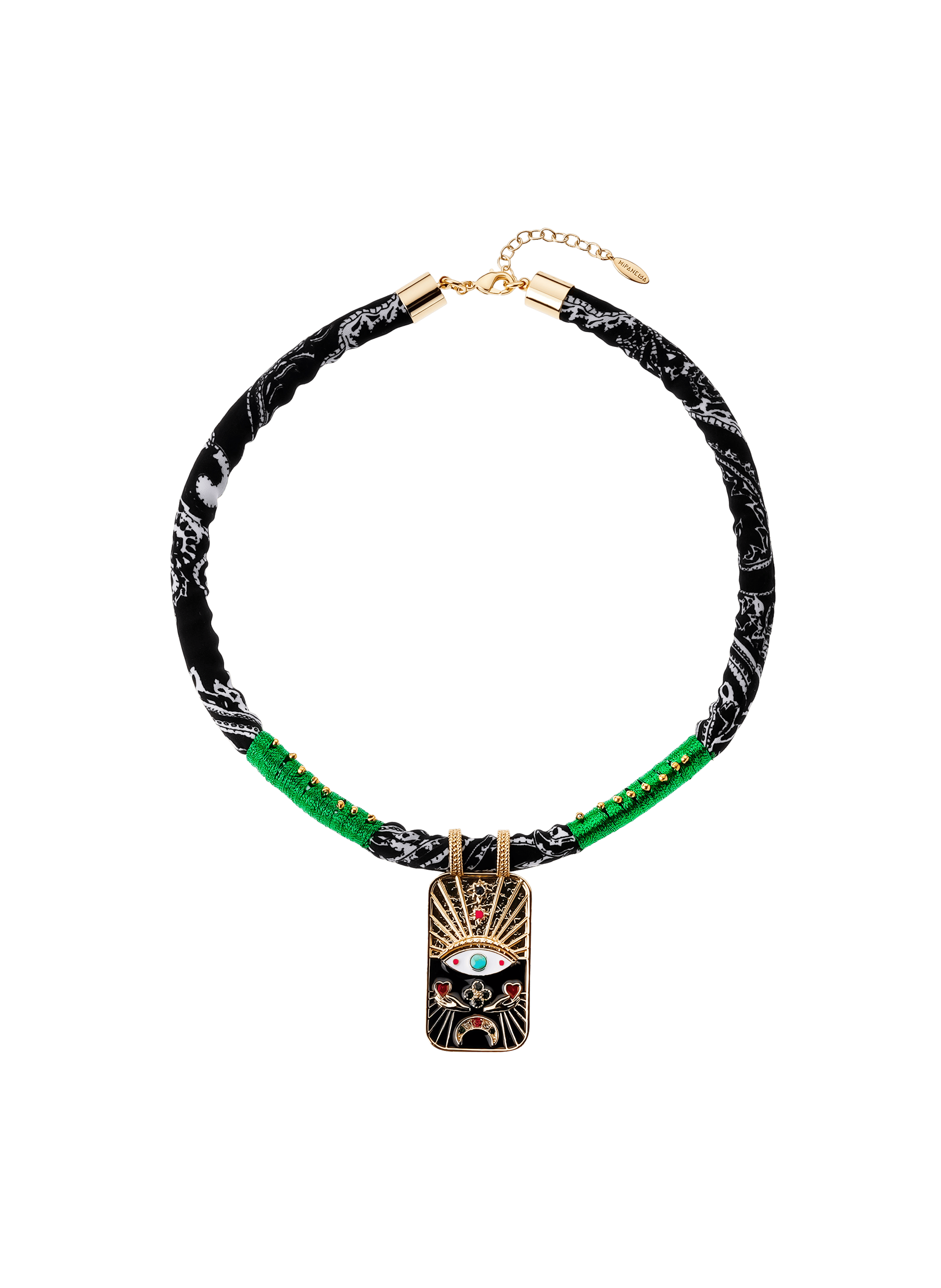 TAROT - Collier ras de cou avec pendentif en polyester et laiton | Noir