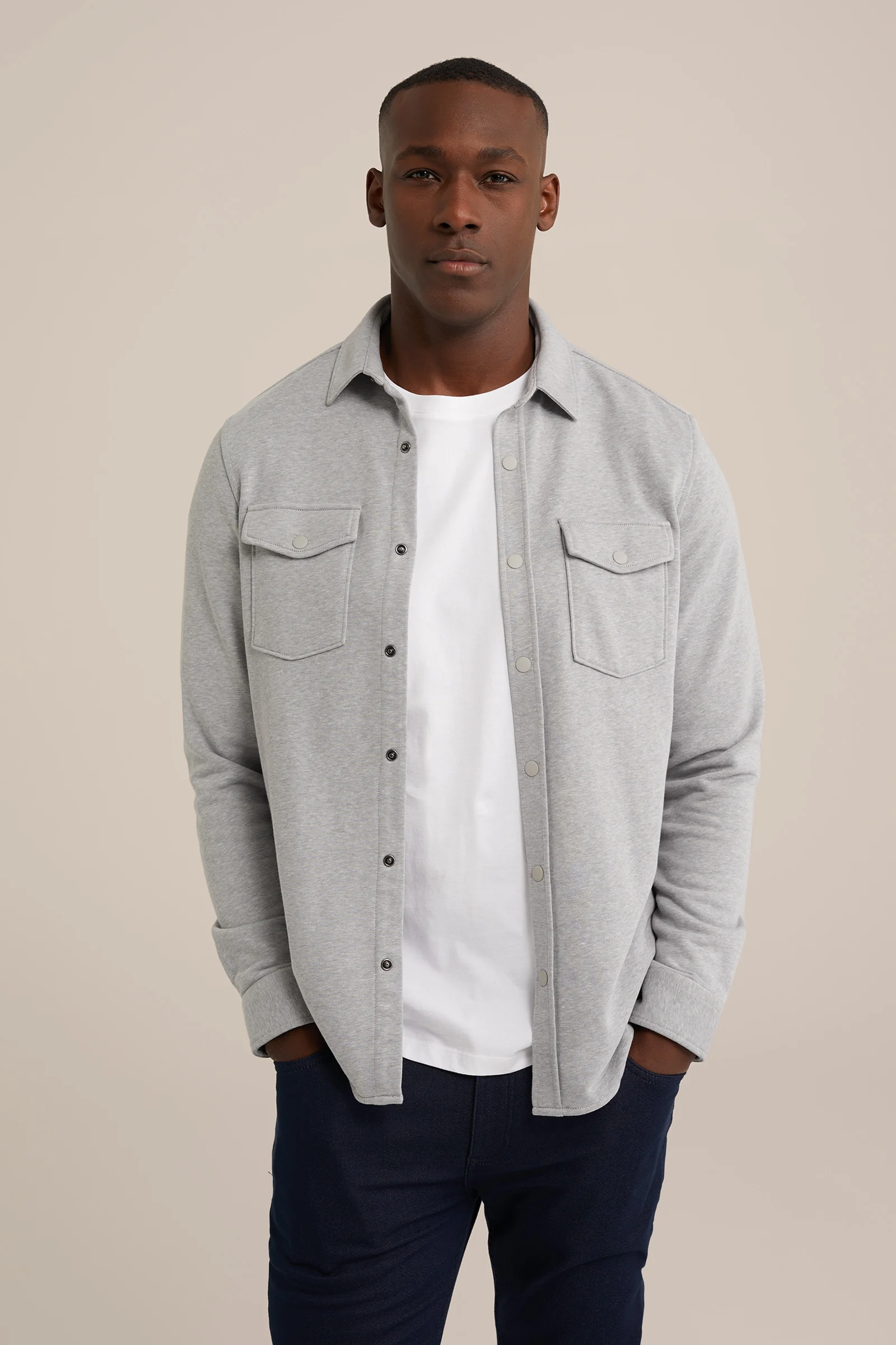 gebreid smart overshirt van katoenmix Fundamentals Grijs