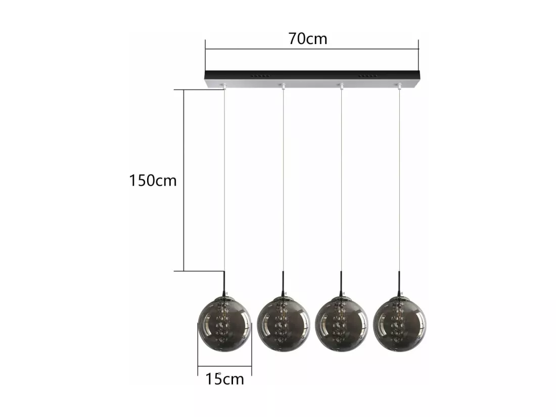 NETTLIFE Suspension verre gris diamètre 70 cm G9 table à manger lustre réglable en hauteur 4 lampes en couleur lampe de table à manger pour cuisines