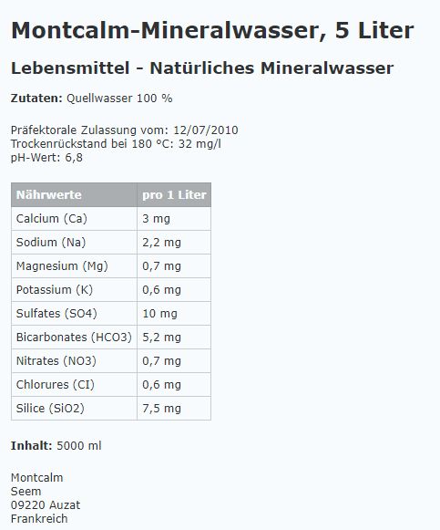 Montcalm-Mineralwasser von Montcalm