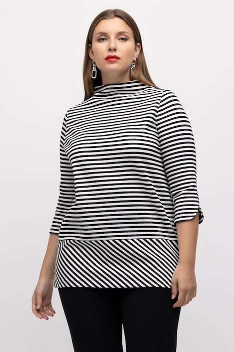 Shirt, Streifen, Metallic-Effekt, Stehkragen, 3/4-Arm