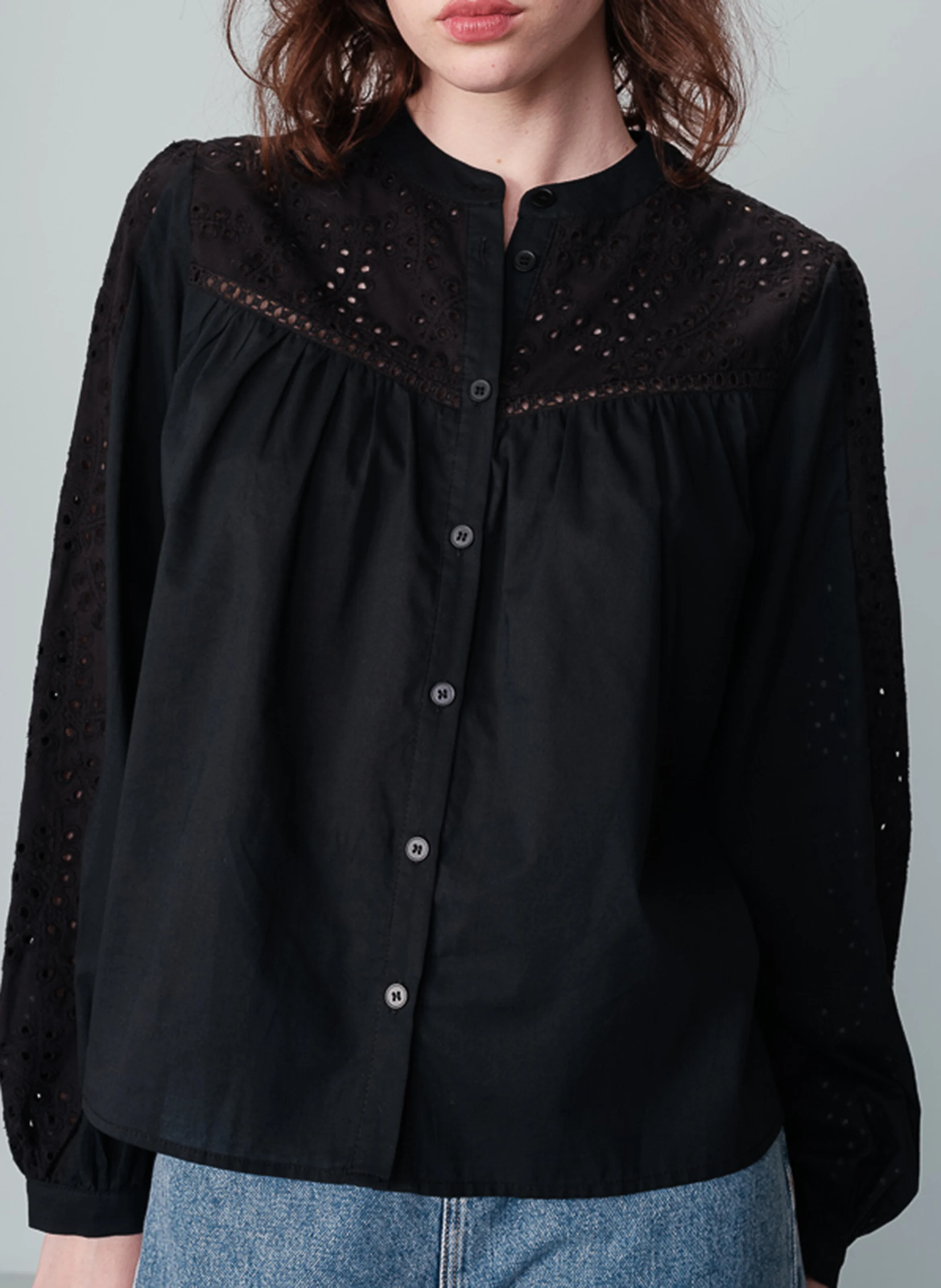 NOLISA - Chemise broderies anglaises en coton| Noir