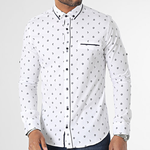 Chemise Manches Longues Blanc Bleu Marine
