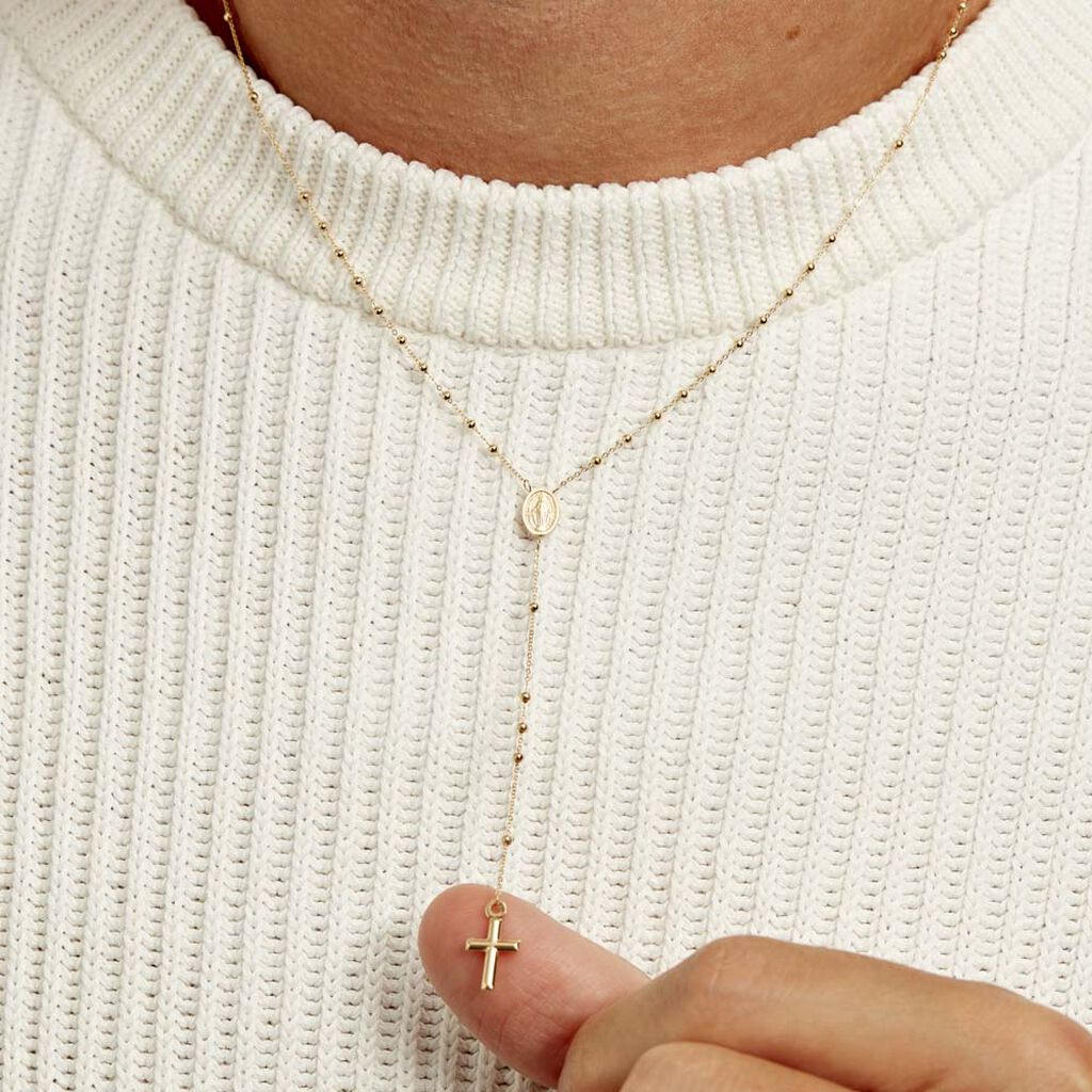 Collier Evelina Croix Maille Boule Or Jaune