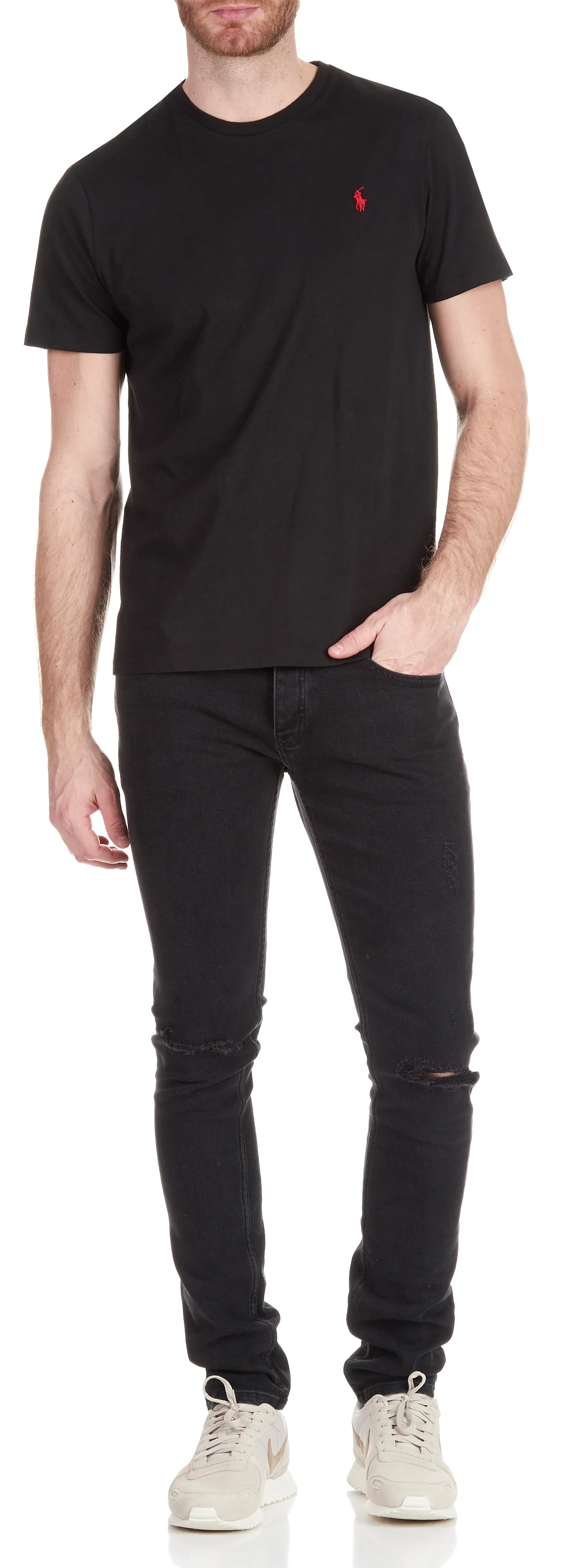 Tee-shirt col rond slim-fit en coton | Noir