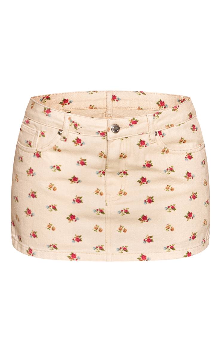 Crème Jupe Micro Mini En Jean À Taille Basse Motif Fleuri Ditsy Petite