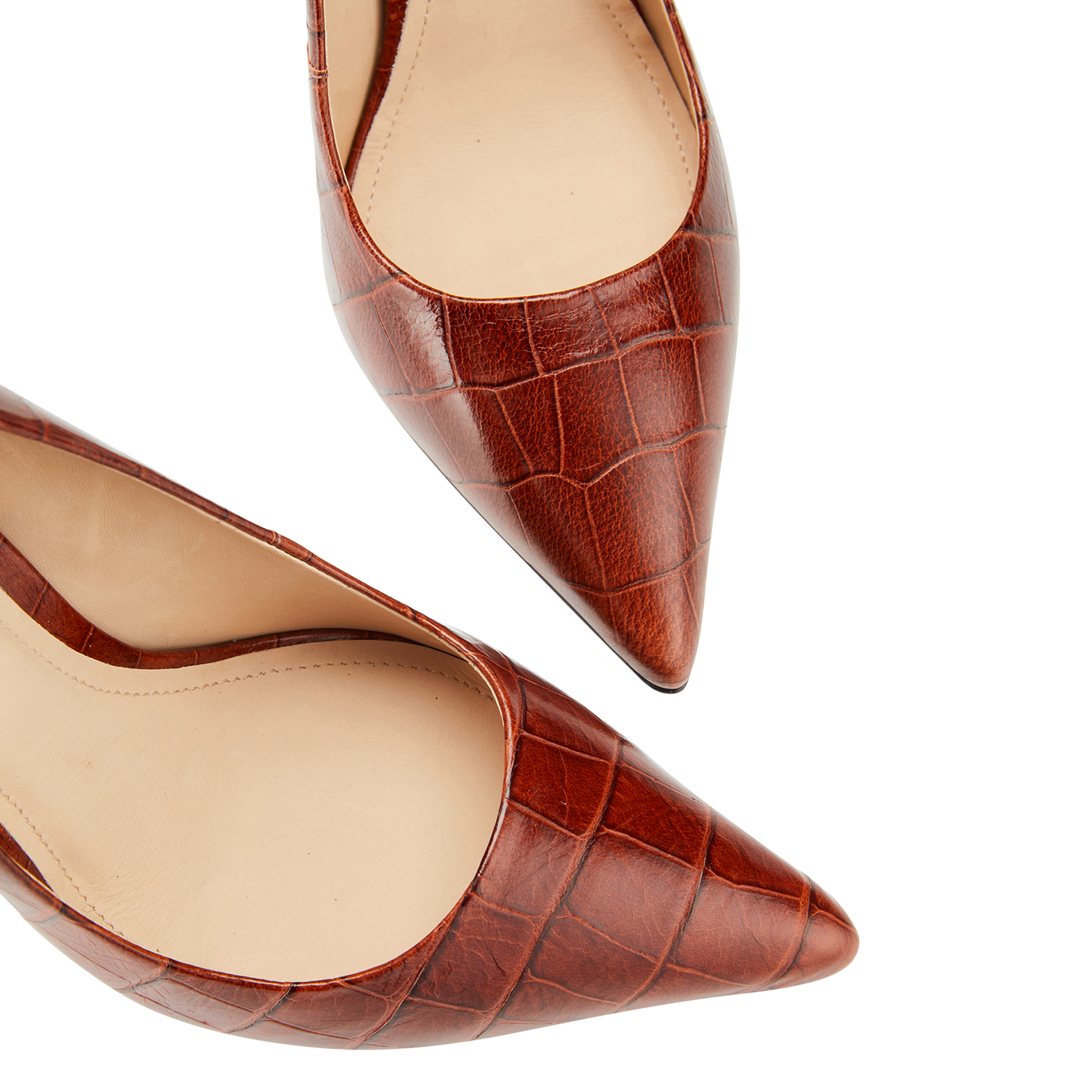 AELIA2 - Escarpins en cuir embossé croco | Marron