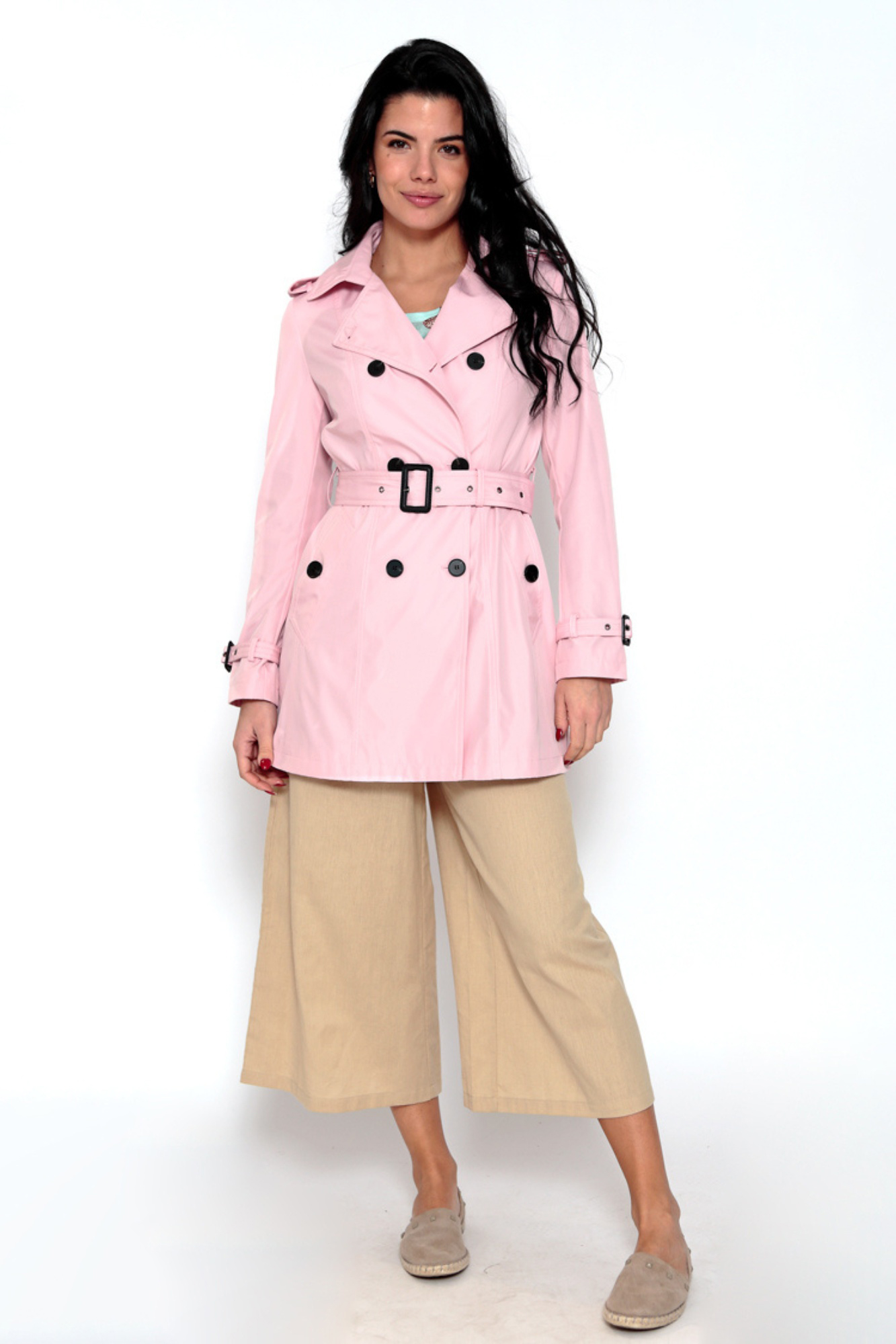 Trench coat abotoado com cinto