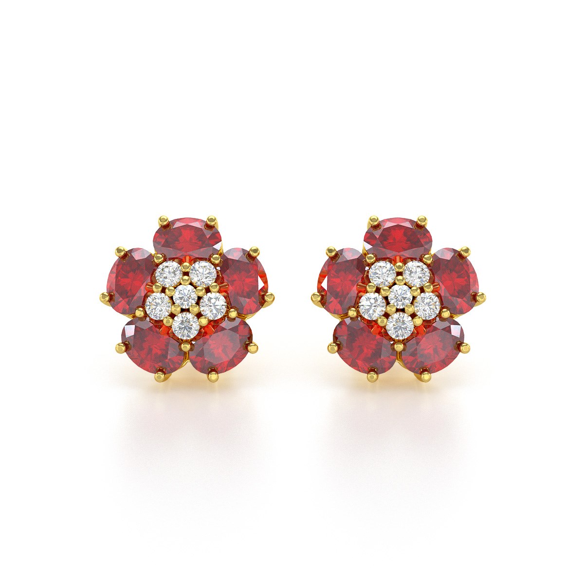Boucles d'oreilles ADEN Or 585 Jaune et Rubis Fleur 2.86grs