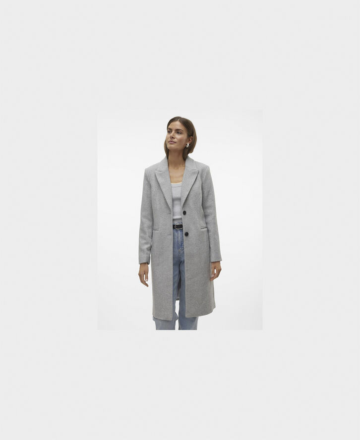 Vero Moda VMBLAZA HERRINGBONE LONG COAT GA BO Light grey melange/herringbone