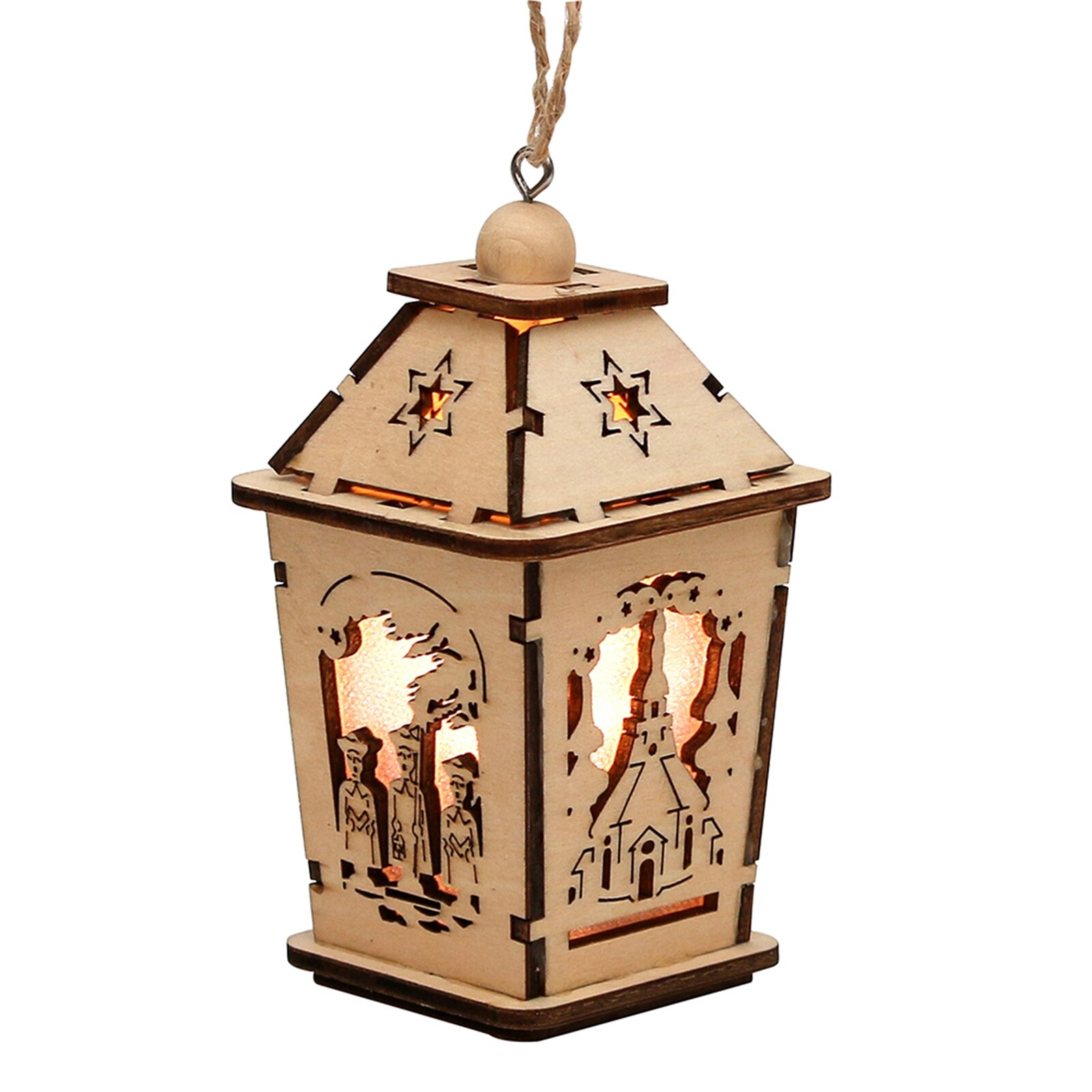 SIGRO Holz Mini-Laterne, 4-fach sort., LED, 1 Stück Natur