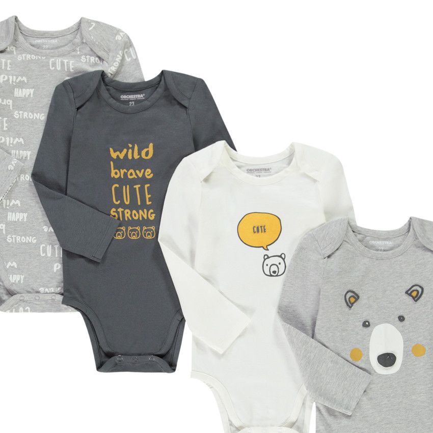 Lot de 7 bodies manches longues en jersey fantaisie pour bébé garçon - Gris clair