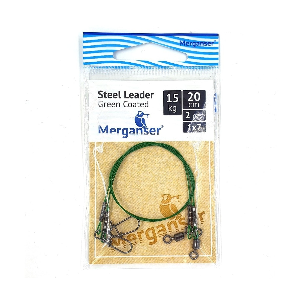 Stålleder, 1x7 dekket, grønn, 15 kg, 20 cm, 2 stk, Merganser