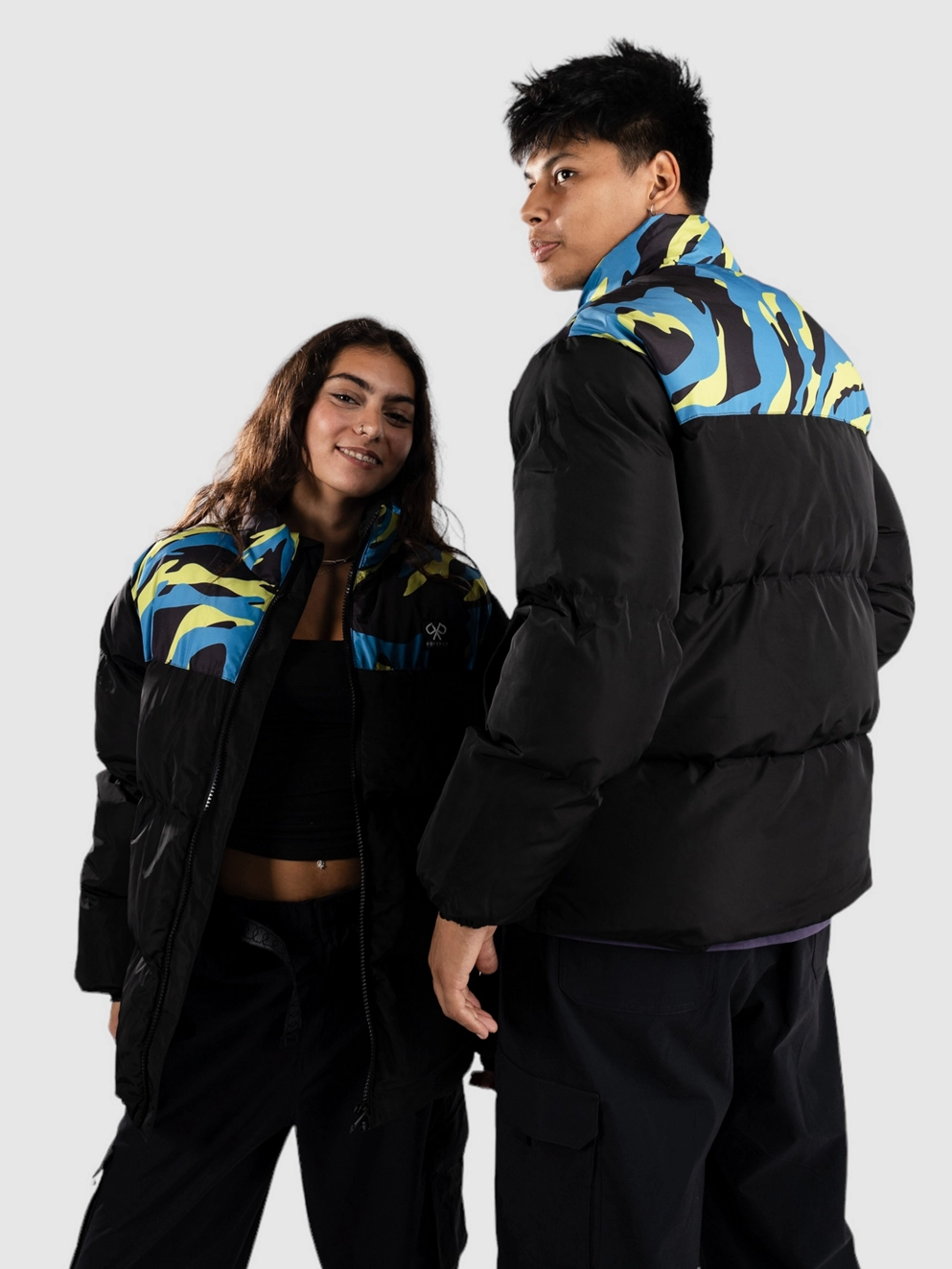 Polypop Black Tigra Pattern Chest Puffer Jacket black