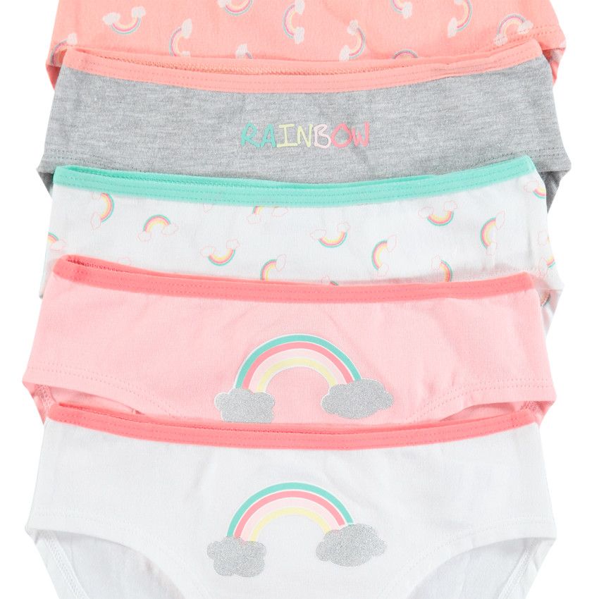 Lot de 5 culottes en coton avec motifs colorés printés - Ecru