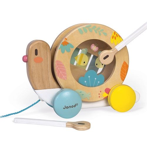 Janod trekfiguur en muziekinstrument slak