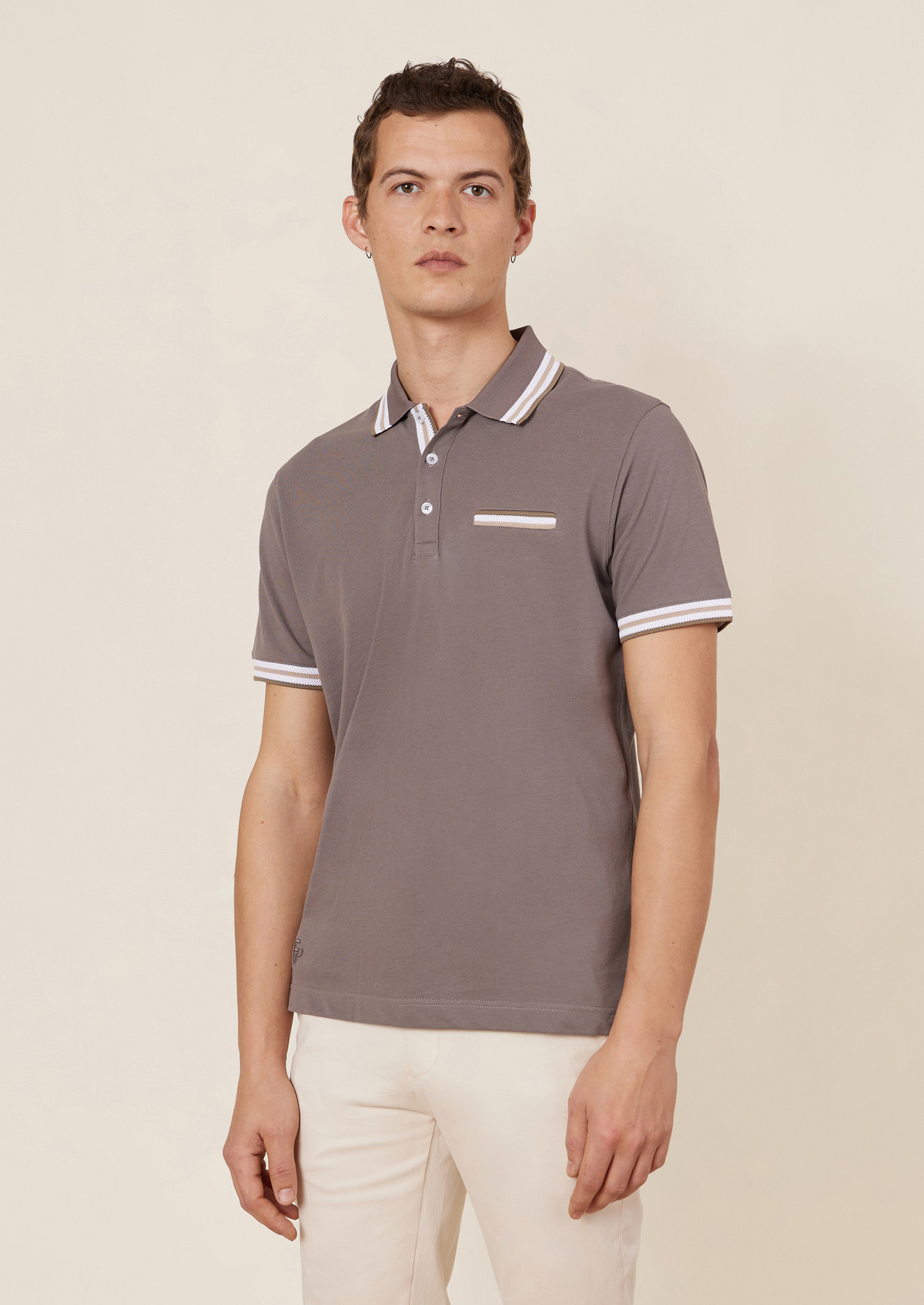 Polo manches courtes Slim en coton uni taupe