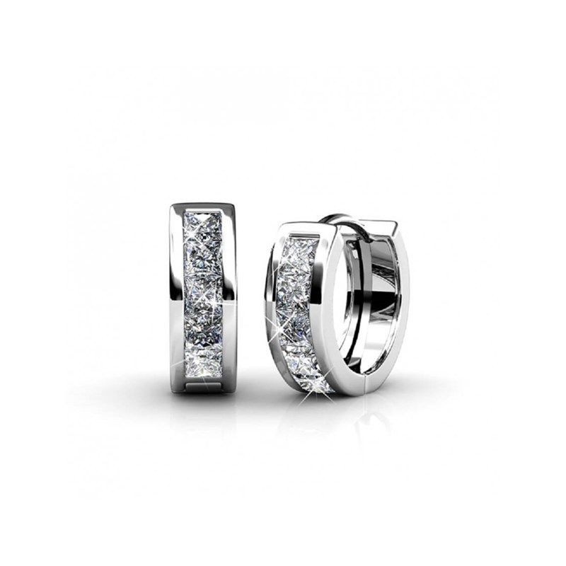 Boucles d'oreilles Square Hoop - Argenté et Cristal