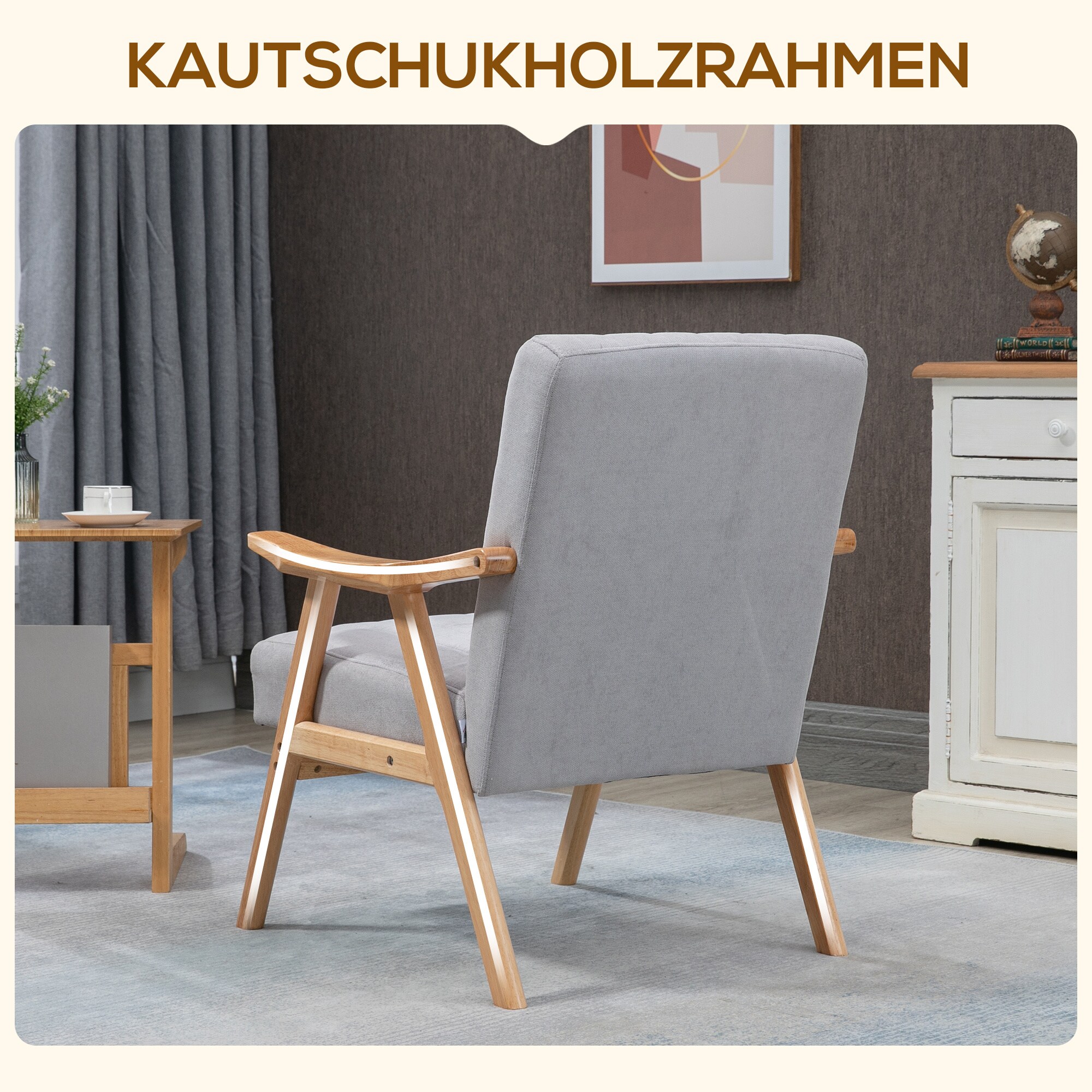HOMCOM Polstersessel mit Armlehne grau 68L x 74B x 82H cm