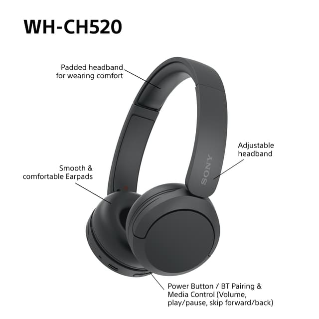 Sony WH-CH520 trådløse on-ear høretelefoner (sort)