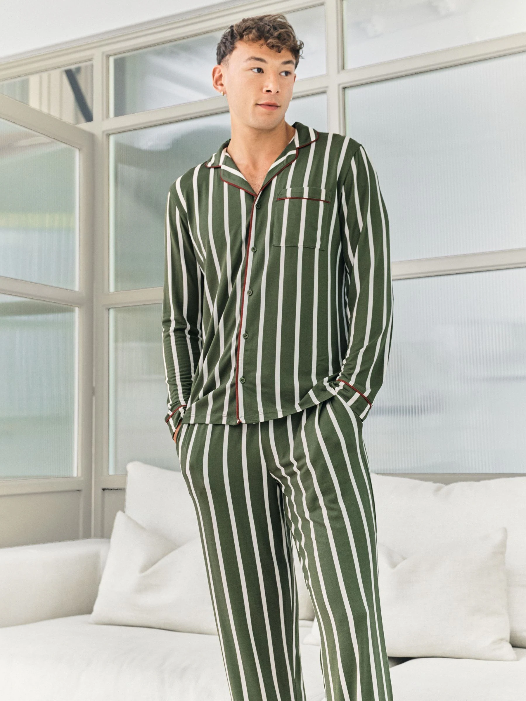 Chelsea Peers Stripe Button Up Long Pyjamas Set