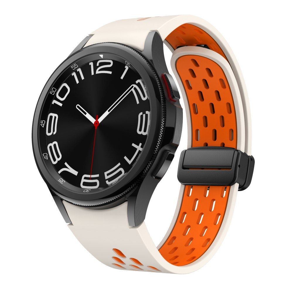 Samsung Galaxy Watch 4 Classic (46mm) Ersatz Sport Dual Color Silikon Armband mit schwarzem Magnetverschluss (Gelenkumfang: 180 - 240mm) - Weiss / Orange