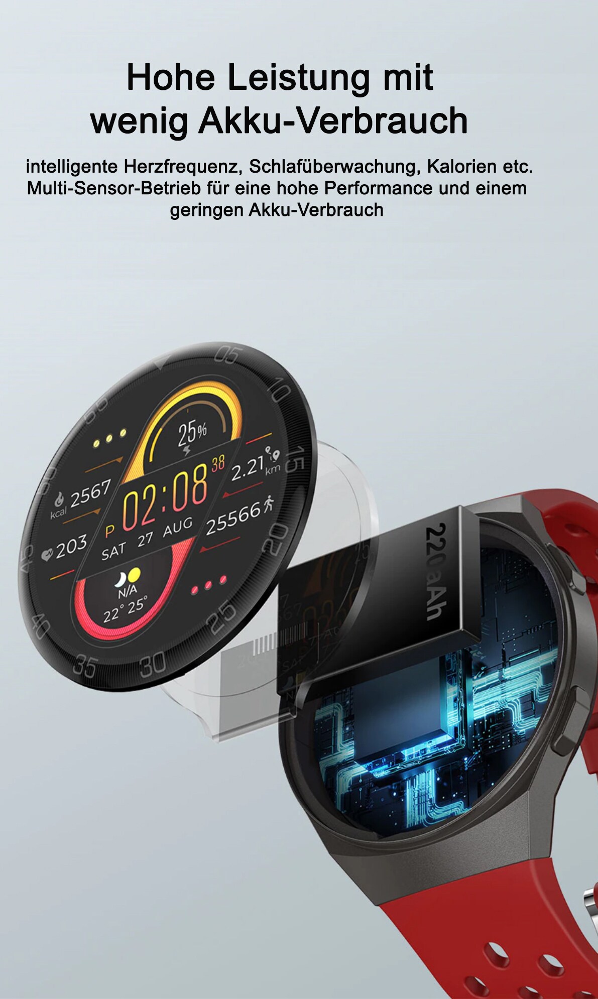 TPFNet Smart Watch / Fitness Tracker IP68 - Silikon Armband - Android & IOS - Schwarz