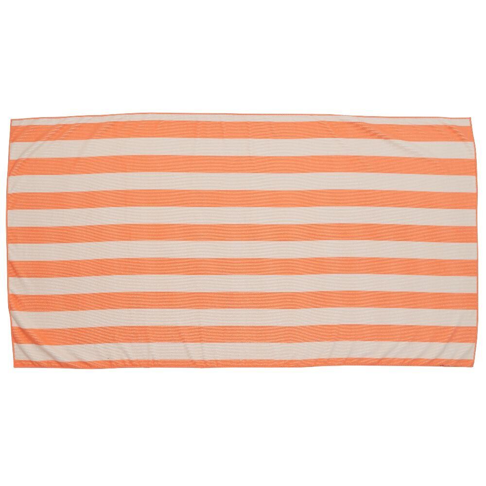Serviette de plage microfibre marinière blanc et corail 1 personne