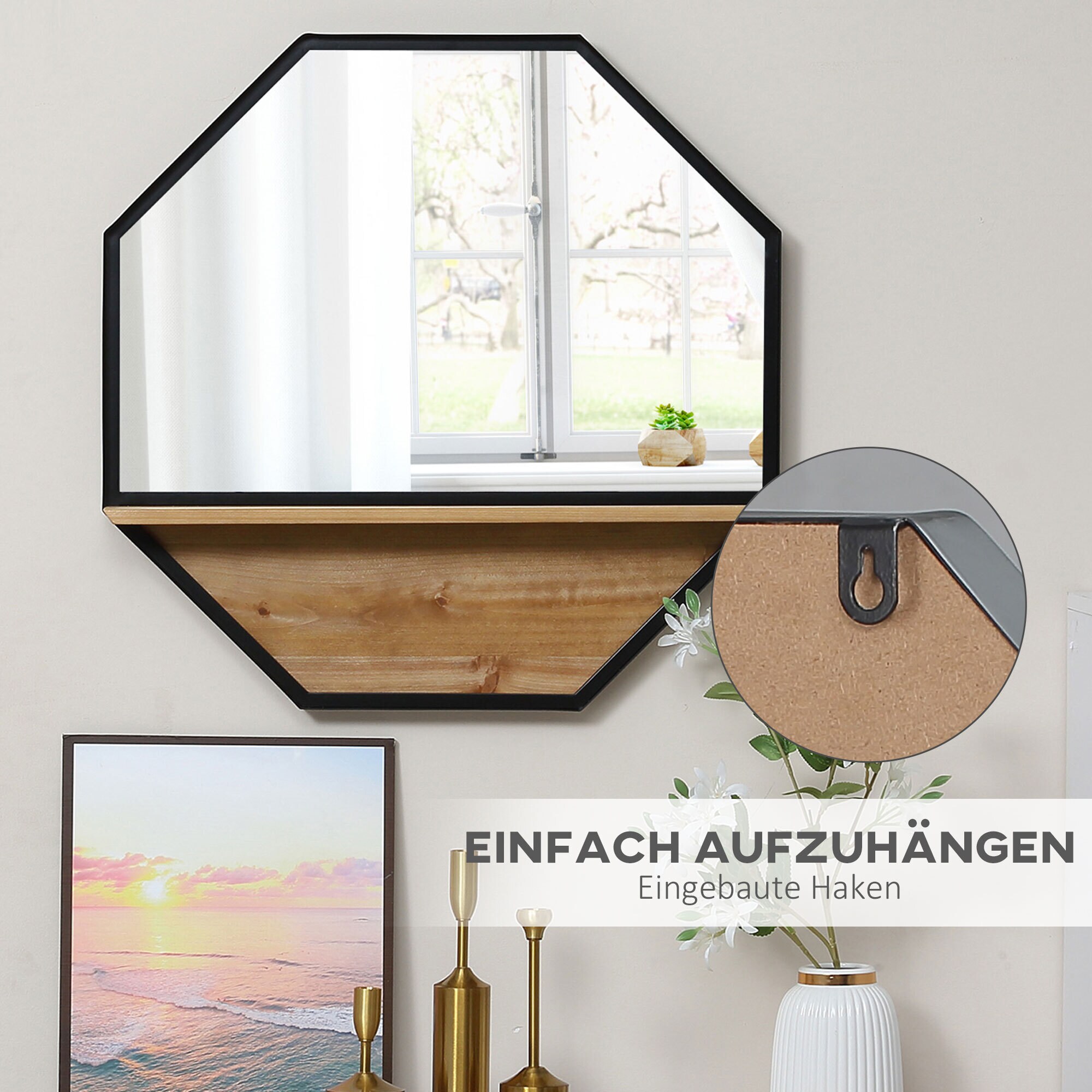 HOMCOM Wandspiegel mit Holzrahmen schwarz 61L x 8,4B x 61H cm