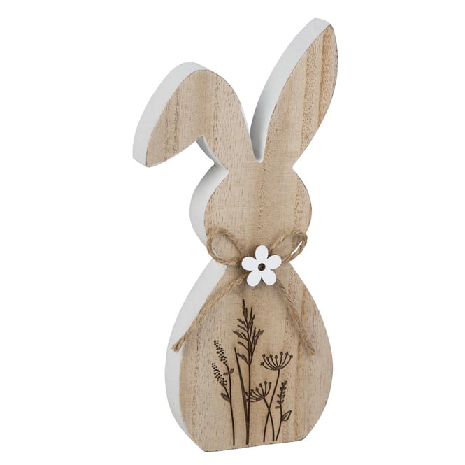 Standdeko - Hase mit Blumenprint - aus Holz - ca. 9 x 2 x 20 cm