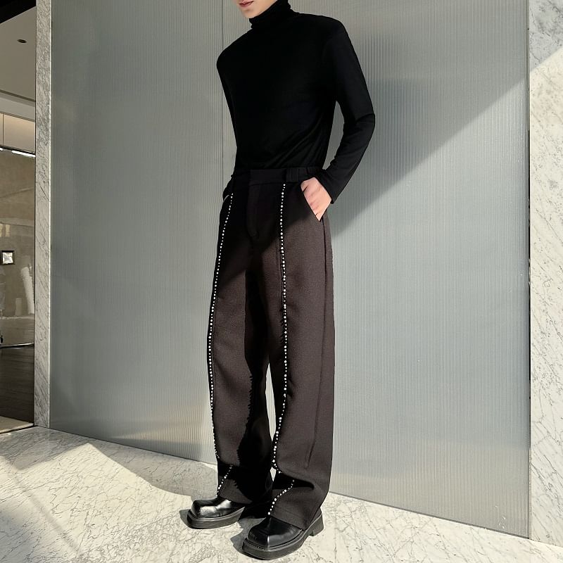 Freehop - Middelhoge effen rechte broek met strass-steentjes