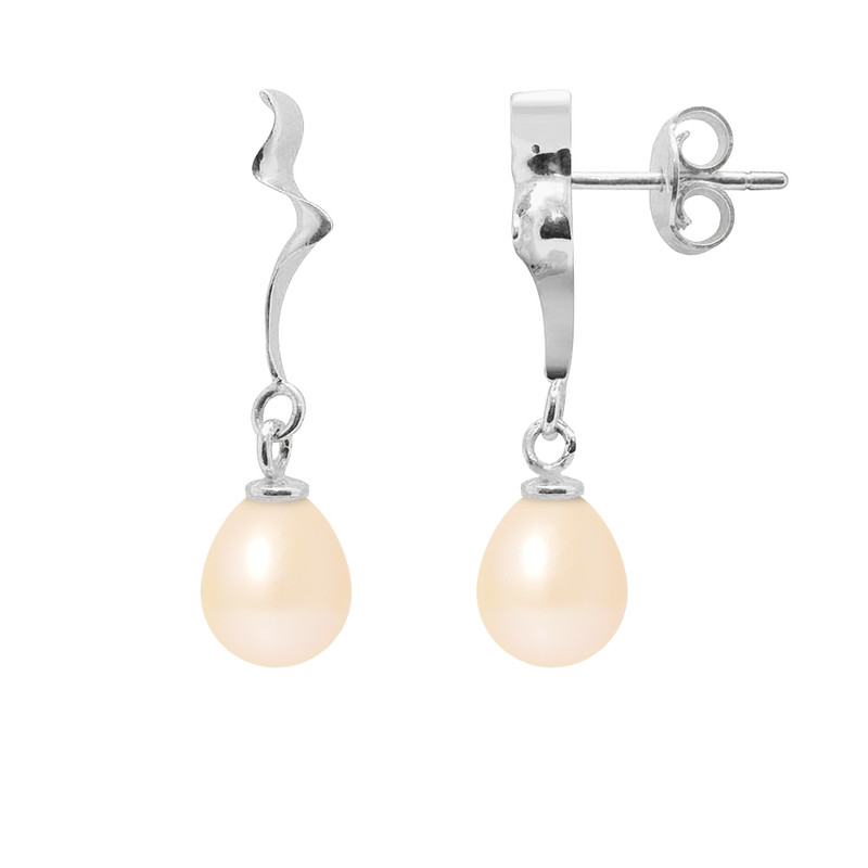 Boucles d'Oreilles Pendantes Perles de Culture Roses et or Blanc 375/1000