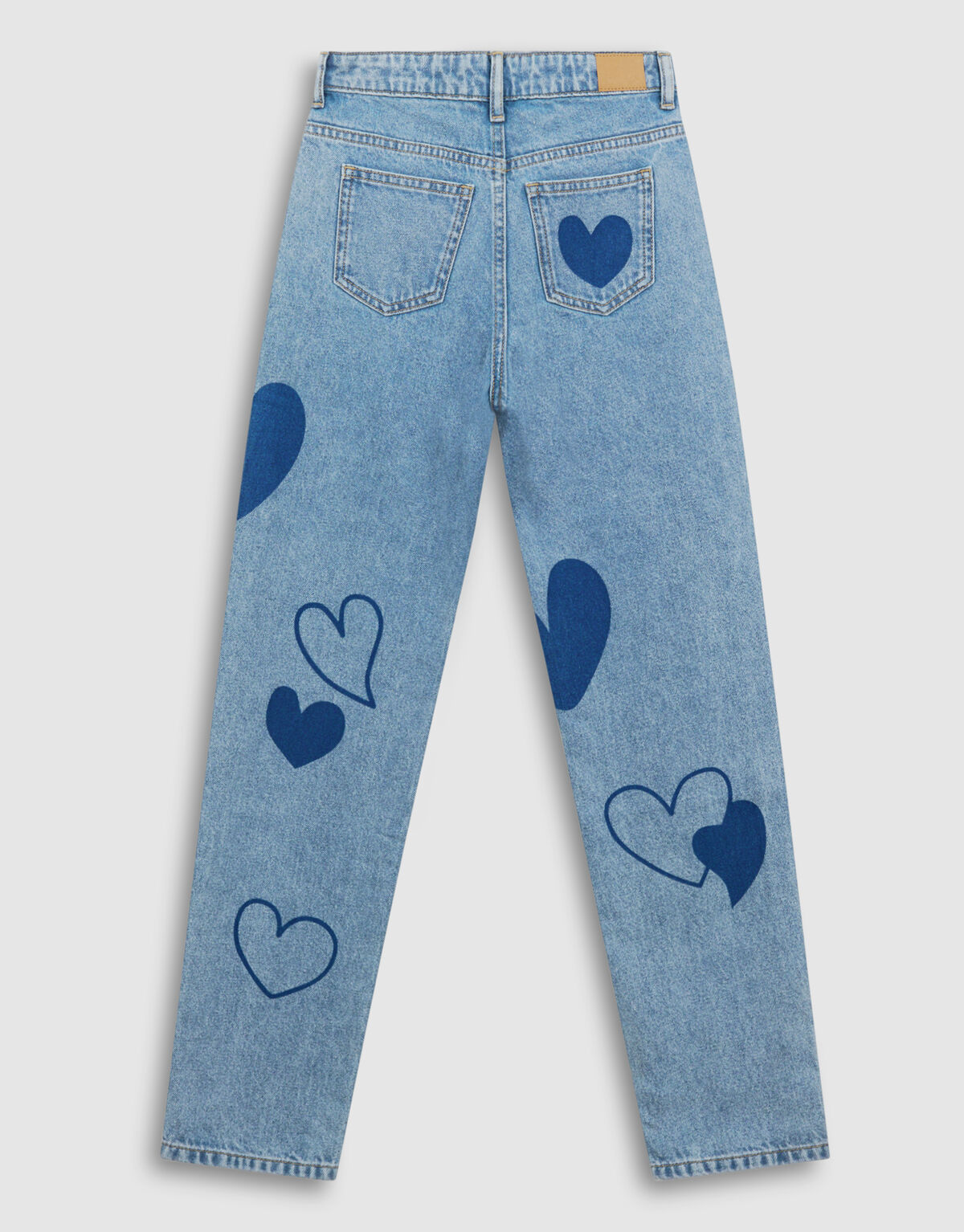Printed Heart Mom Fit Jeans Blauw