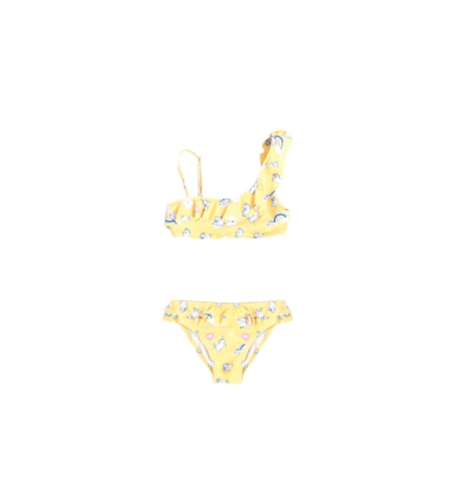Top de biquíni Aznar Innova com unicórnios arco-íris para meninas, amarelo.