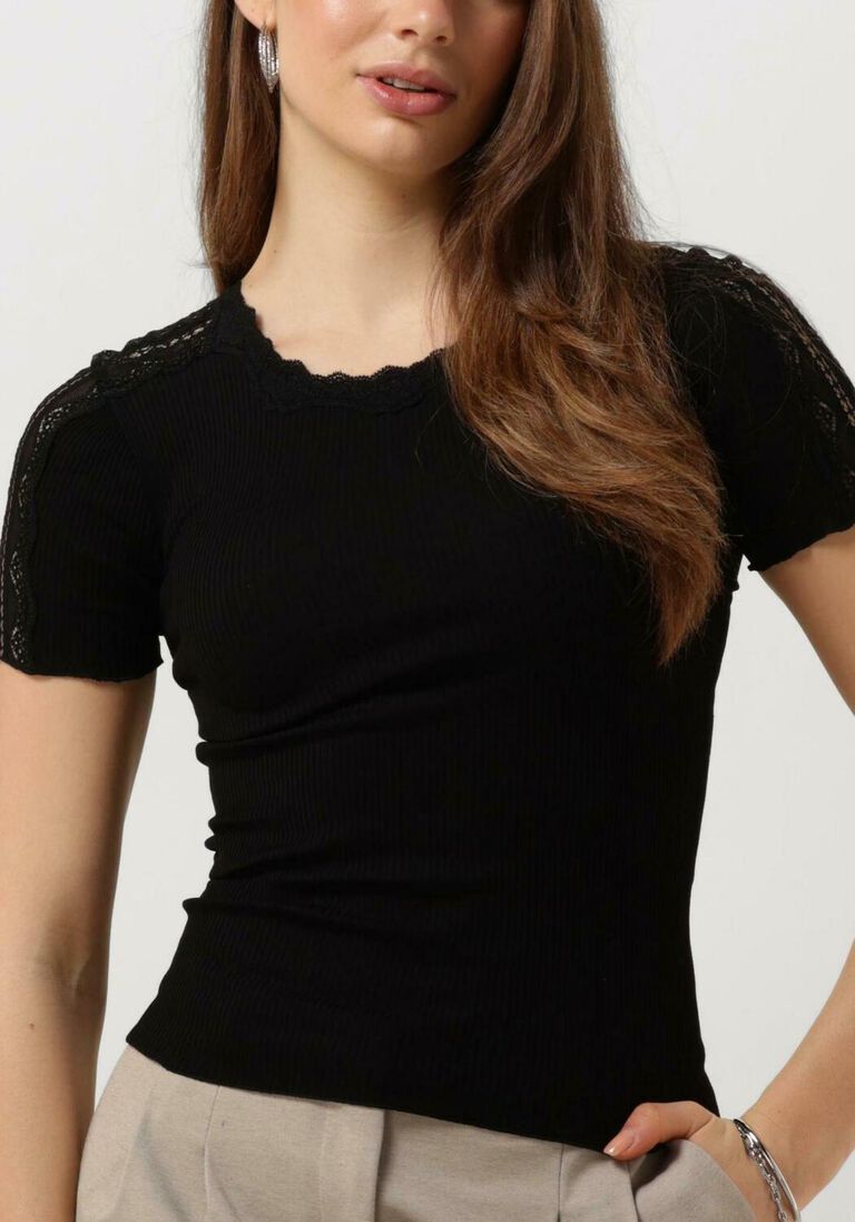 ROSEMUNDE zwarte rosemunde t-shirt benita silk t-shirt w/ lace