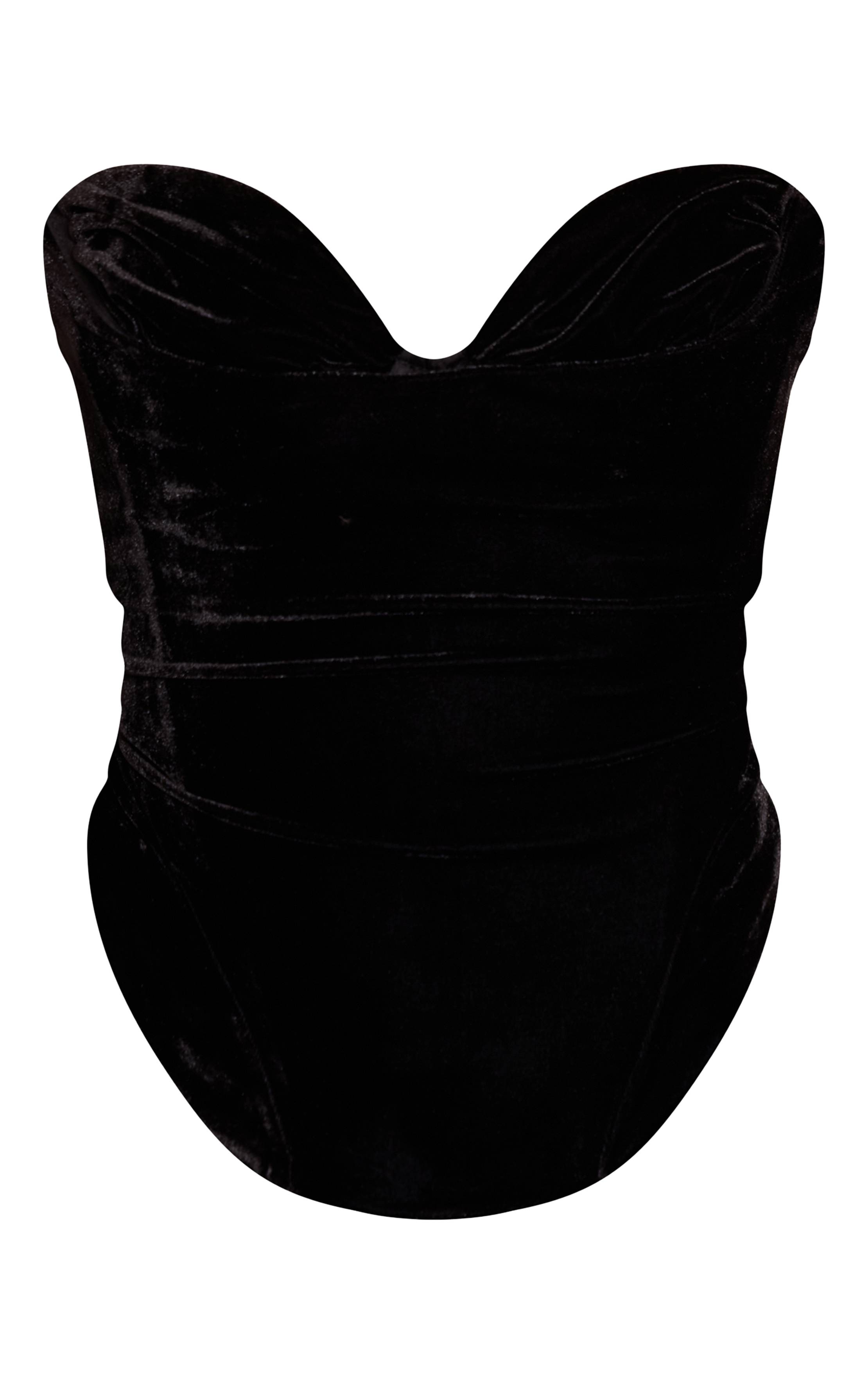 Noir Top En Velours À Détail Corset Bustier