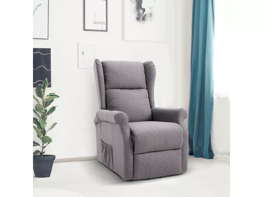 Fauteuil de relaxation électrique fauteuil releveur inclinable avec repose-pied ajustable lin gris chiné