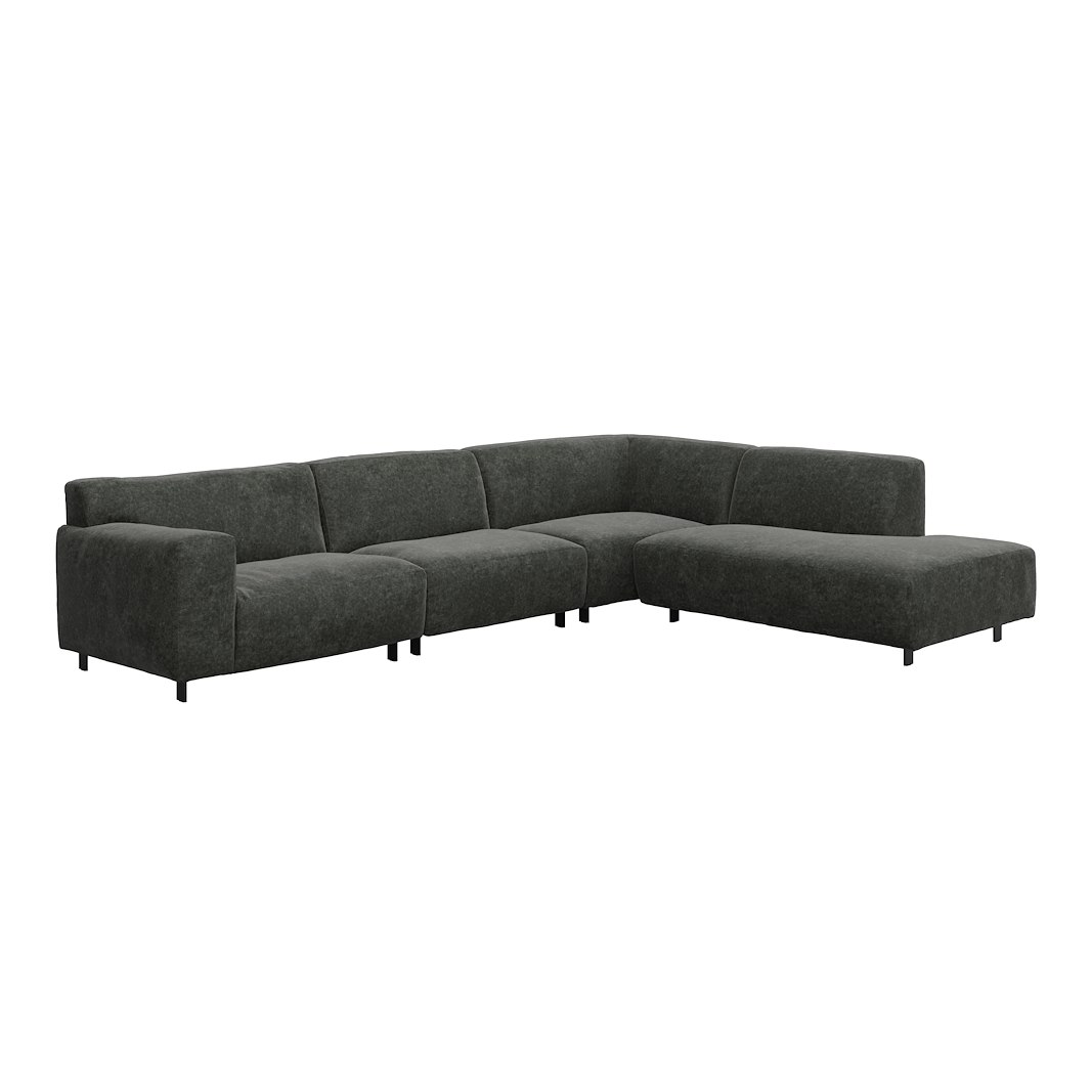 Vesta hjørnesofa 3-seter med åpen ende høyre, Big hjørnemodul, Tekstil Eros Antracit, standardsøm, sort metallben 10 cm, Comfort CM