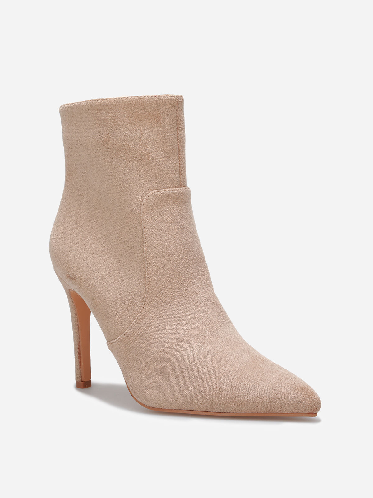 Bottines pointues en suédine à talon aiguille- Taupe