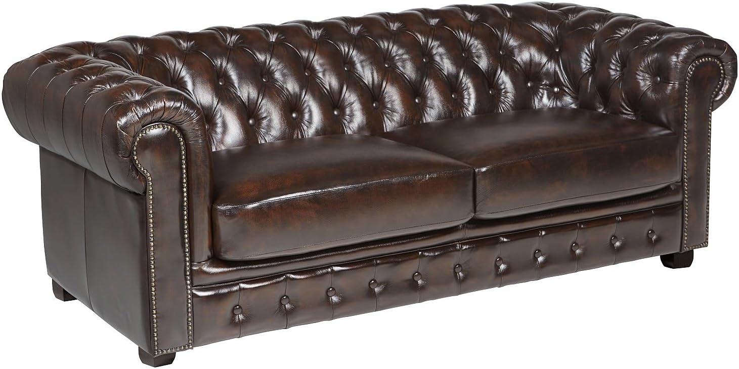 Vente-unique Chesterfield Ledersofa 2-Sitzer Brenton - Vintage Leder - Rot-Schwarz