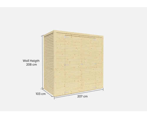 Bertilo Cubico 1 Fineline Rhombus profiel tuinhuis, 207 x 110 cm, naturel
