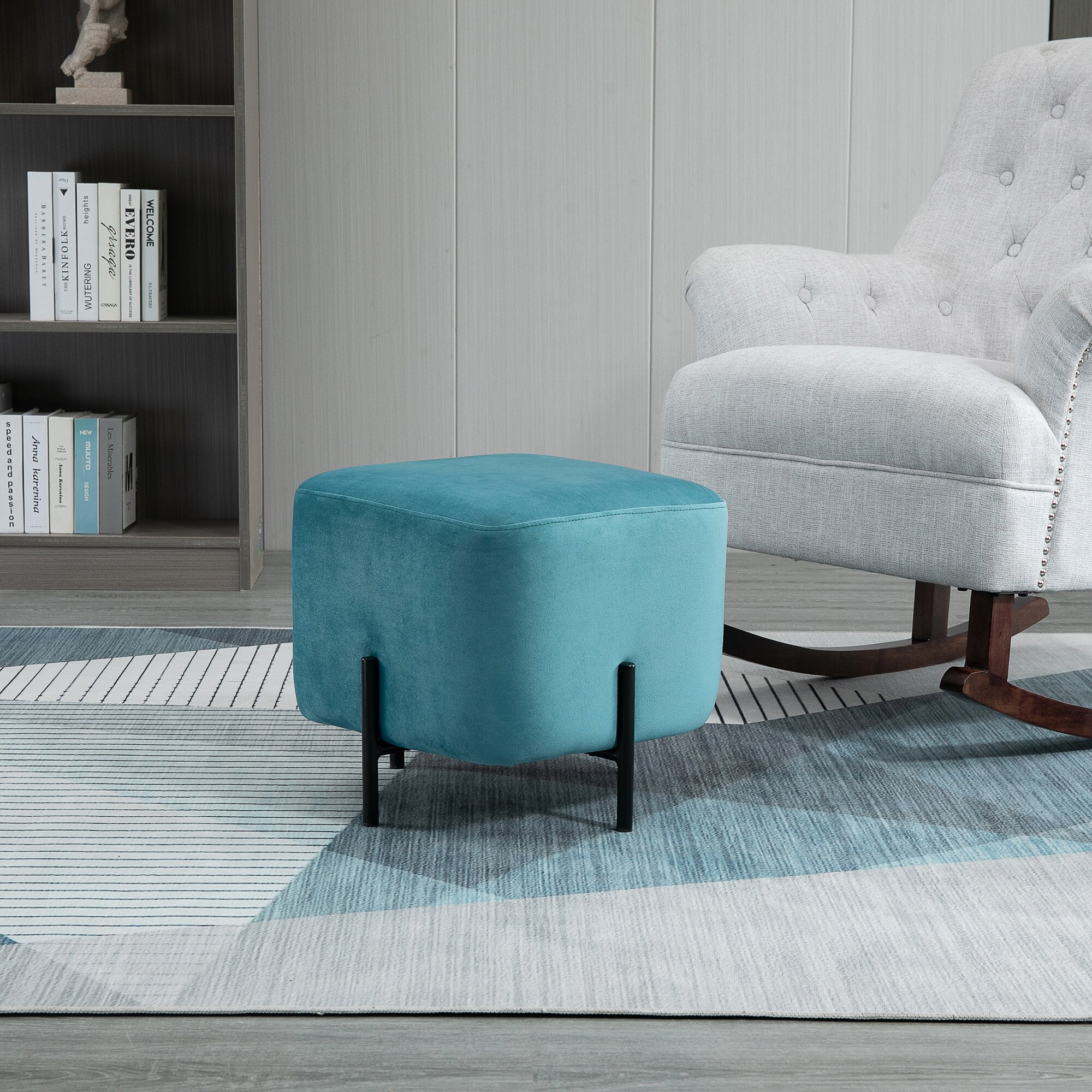 HOMCOM Fußhocker vielseitig einsetzbar türkis 44,5 x 44,5 x 41,5 cm (BxTxH)