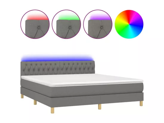 Sommier tapissier et matelas et LED Gris foncé 180x200 cm Tissu