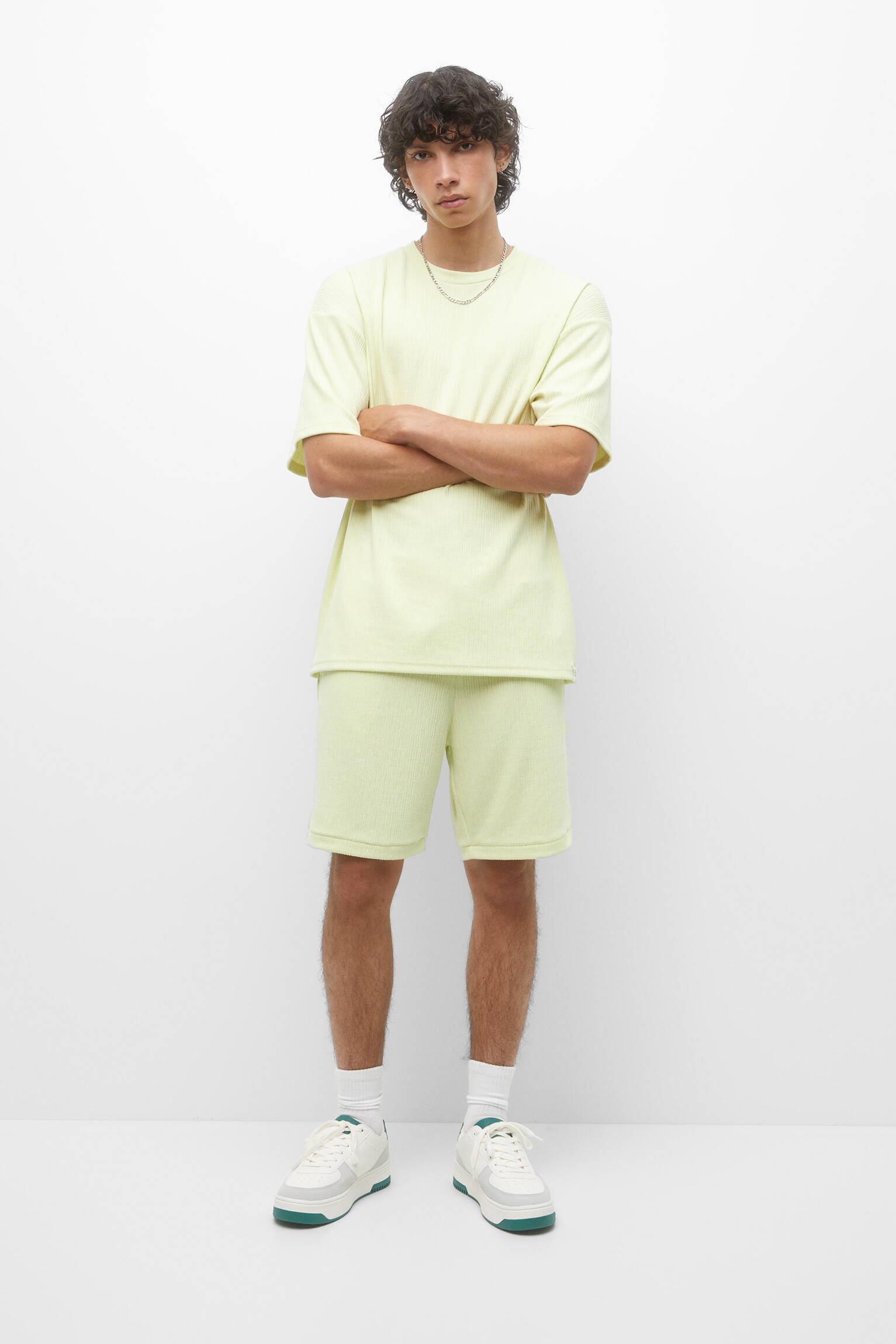 Conjunto de moletom slingueta plissada - Verde limão