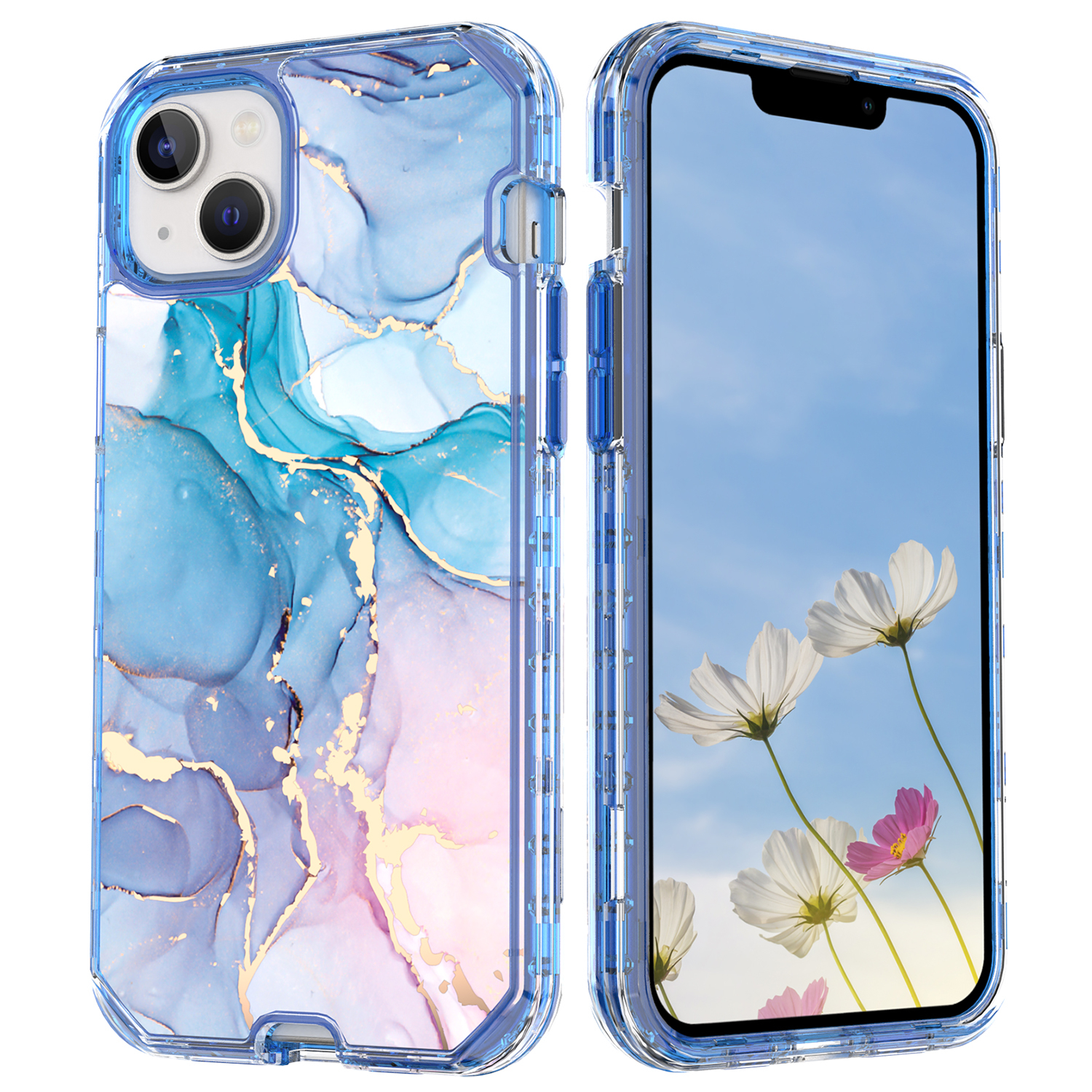 iPhone 14 / iPhone 13 Hybrid Hülle TPU Bumper mit Acryl Rückseite im Marble Marmor Design - Style 5