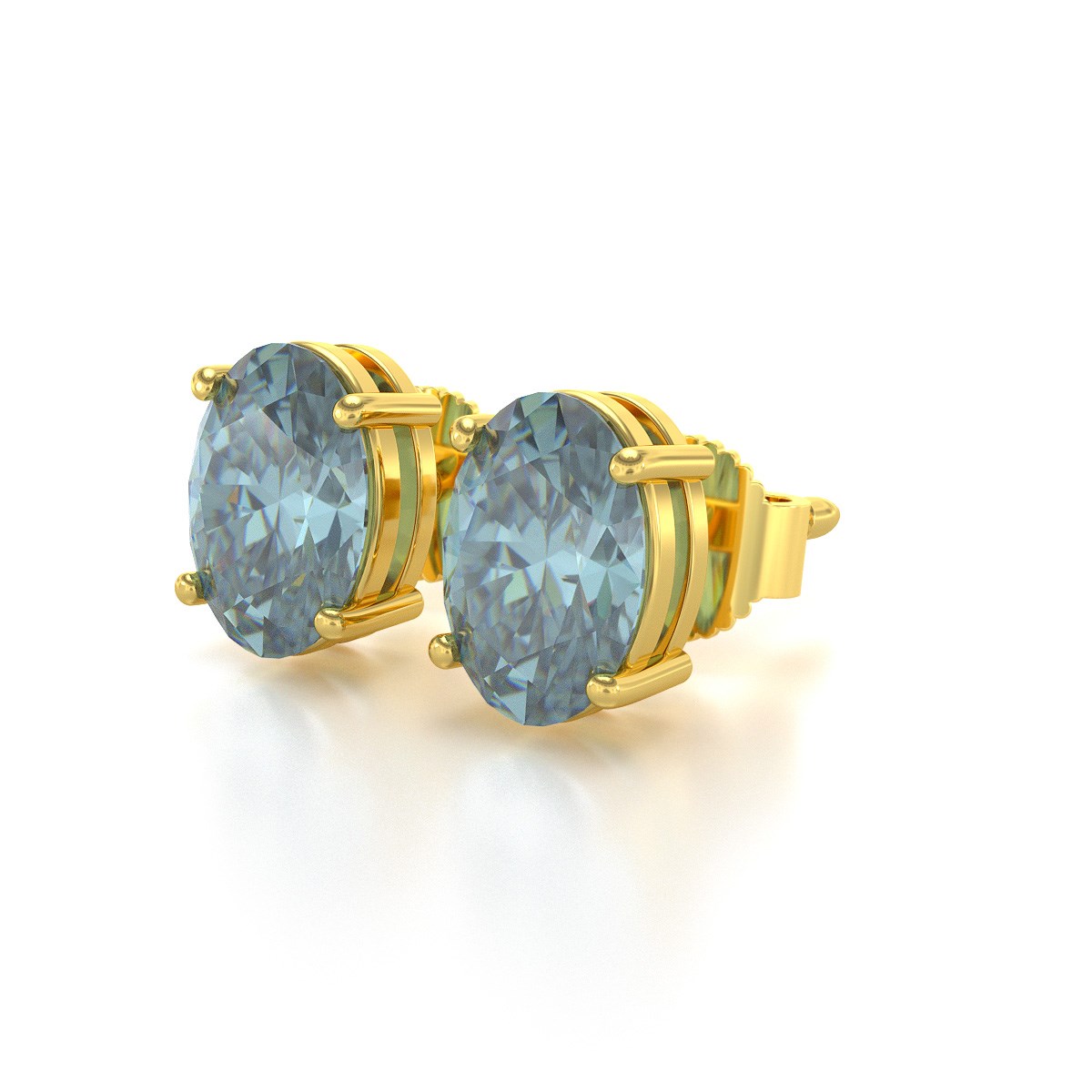 Boucles d'oreilles ADEN Or 585 Jaune et Aigue-Marine forme Ovale 1.6grs
