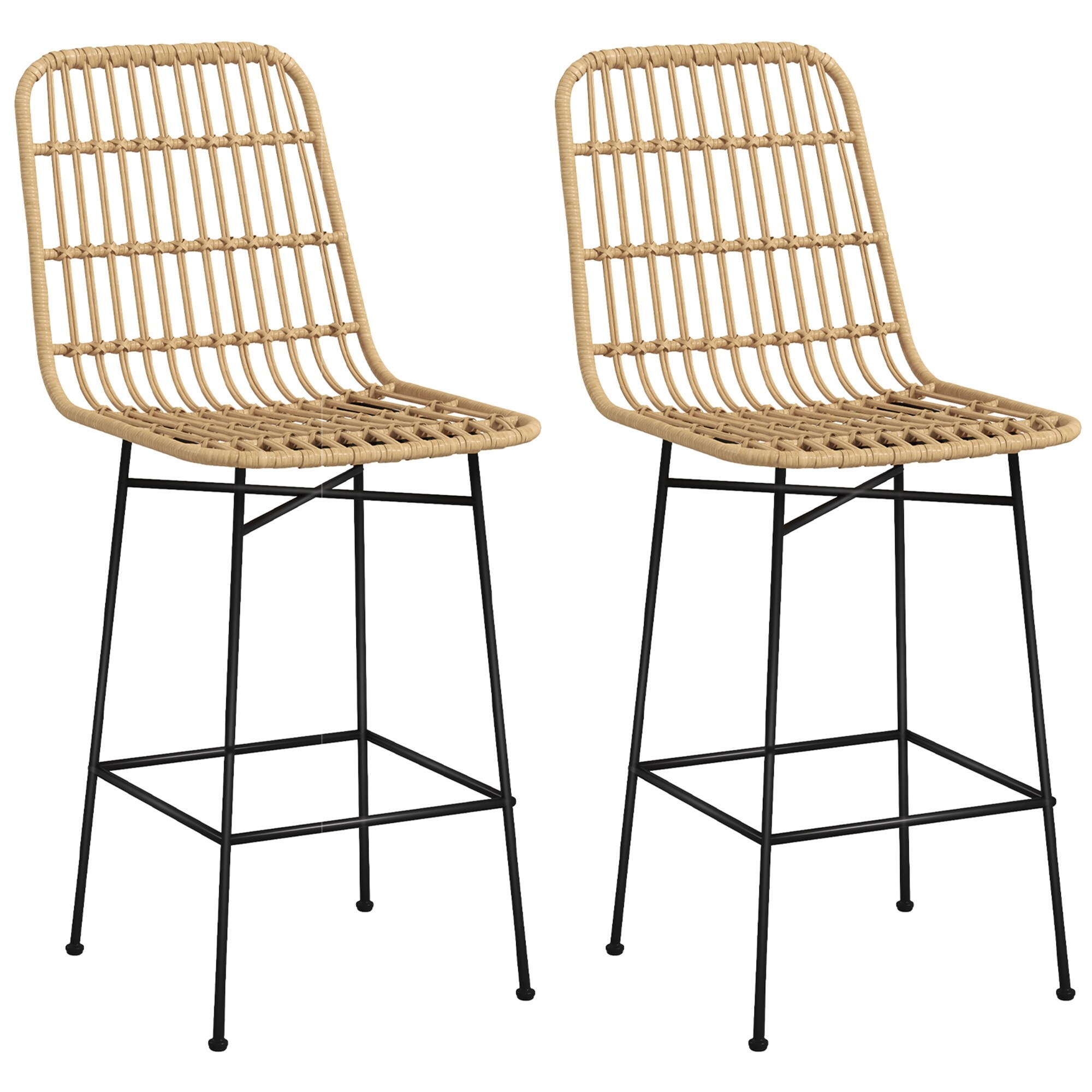 HOMCOM Barhocker mit offenem Sitzgeflecht gelb 45L x 53,5B x 105H cm