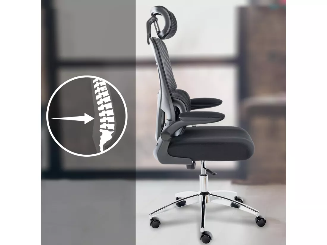 Chaise de bureau - Tissu & Métal chromé - Noir - Overton