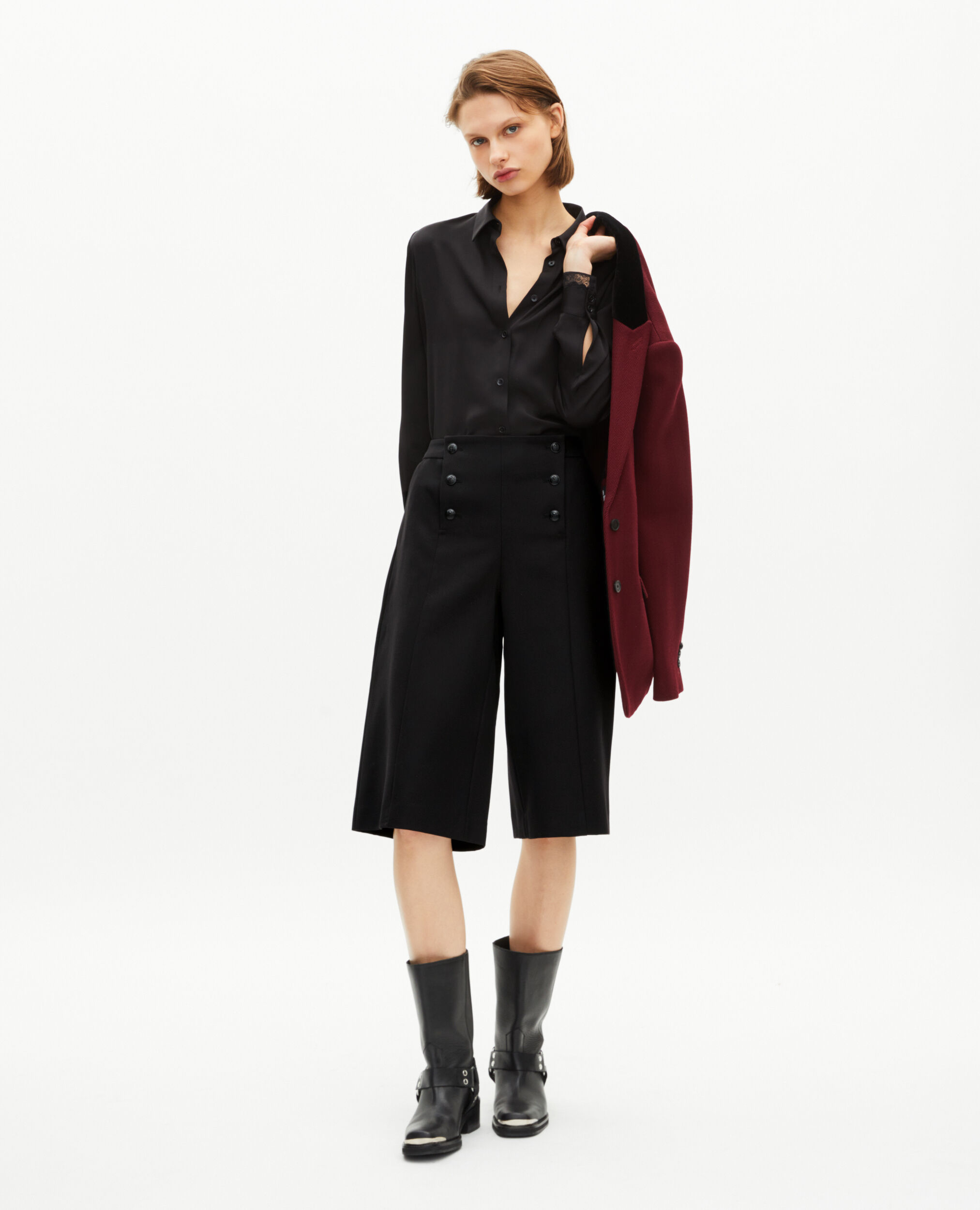 Pantalon culotte large à pont noir